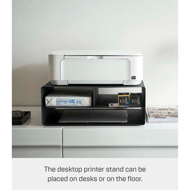 Yamazaki Tower Sleek Black Steel Desktop Printer Stand with Wheels