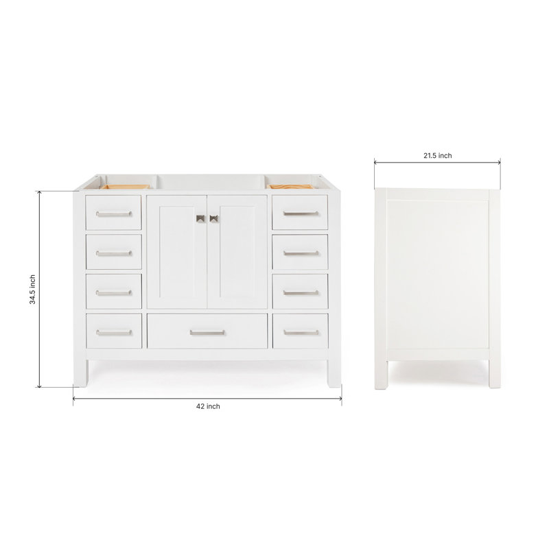 Cambridge 42'' W Single Bathroom Vanity Base, Brushed Nickel, White