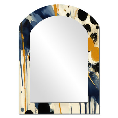 Kouerga, motif abstrait avec textures bleues et dorées XV - miroir décoratif minimaliste, miroir mural asymétrique bleu, impression sur métal