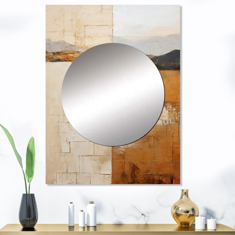 Maxina Beige And Gold Minimal Expression - Abstract Shapes Mirror, Modern Decorative Wall Mirror, Printed Metal Art
