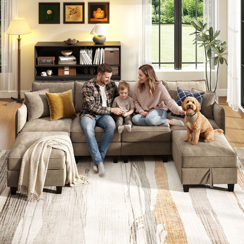 Canapé modulaire en U en chenille 112 po avec 2 repose-pieds, BROWN