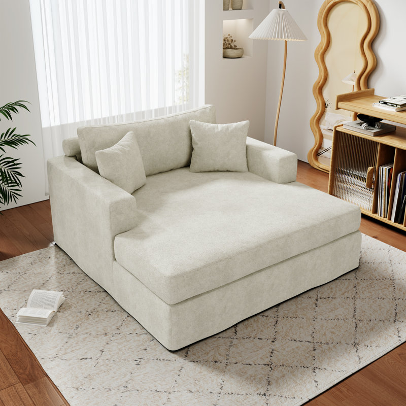 Méridienne surdimensionnée en chenille et canapé-lit rembourré, Beige