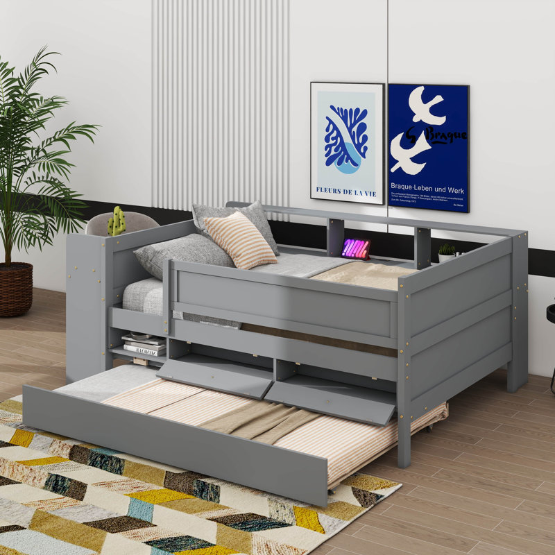 Versatile Twin-Sized Daybed With Drawers And A Pull-Out Trundle Bed, Storage Headboard, Side Tables, And A Built-In USB Charging Station