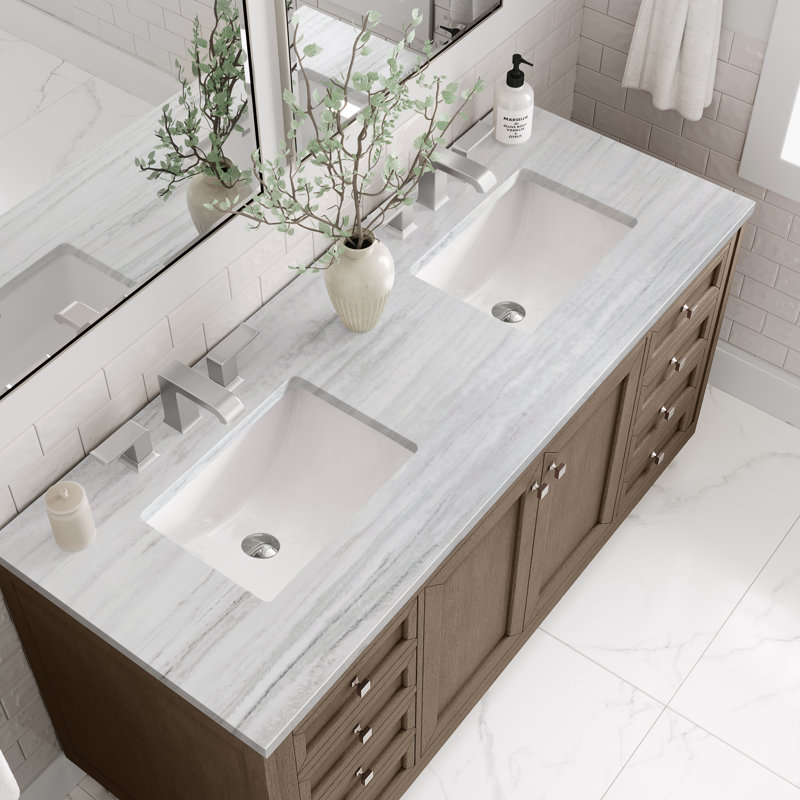 Chicago 60'' W Double Vanity, Charcoal Soapstone, 8" Widespread, Walnut Whisper