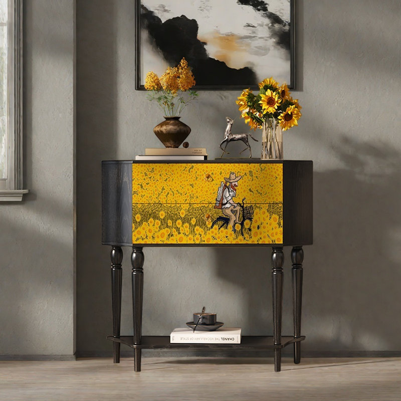 Buffet de rangement 33,5 po à deux tiroirs, Noir / Jaune