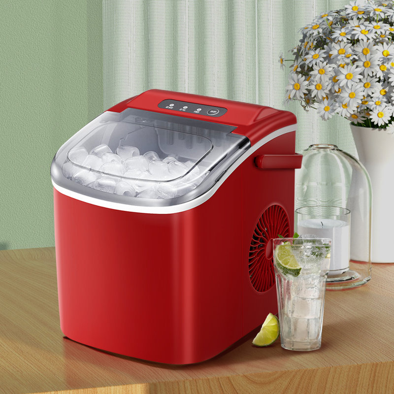 Red Portable Countertop Ice Maker with Handle and Self-Cleaning Function