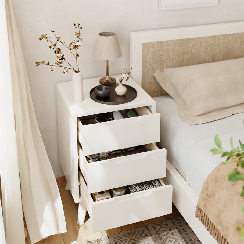 Table de chevet 3 tiroirs Modern Modern, (3 tiroirs) H 25,87 po x l 15,75 po x P 15,75 po, Blanc