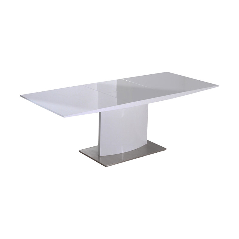 Table de salle à manger extensible 63-87 pouces, plateau laqué blanc, acier inoxydable