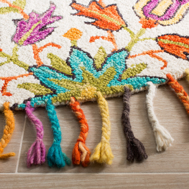 Tapis floral en laine touffeté à la main Vahakn, Tapis de couloir 2 pi 3 po x 7 pi