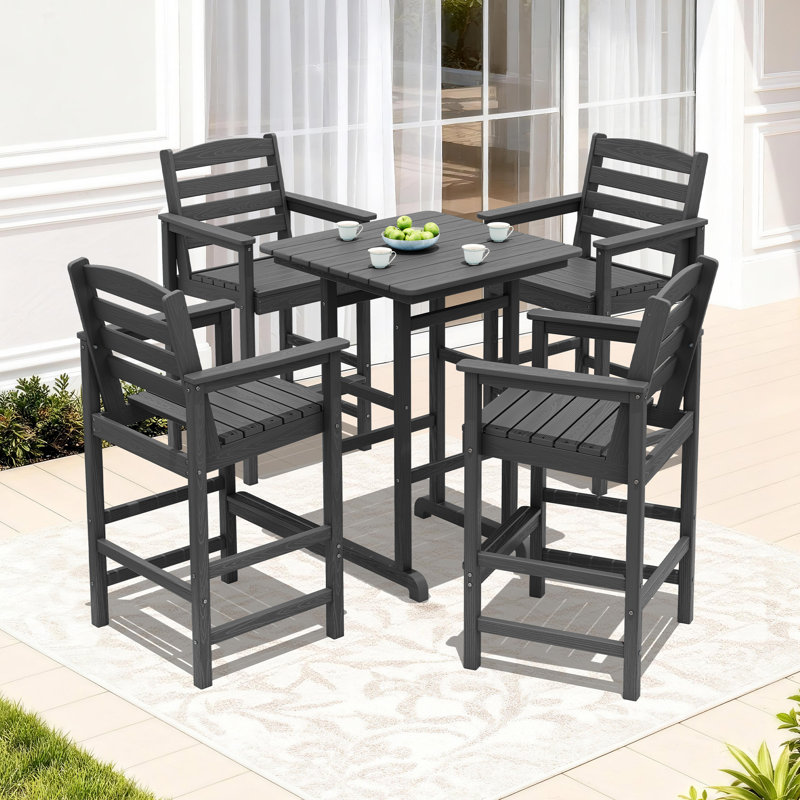 Ensemble de bar de terrasse 5 pièces noir, 1 table, 4 chaises, Gris