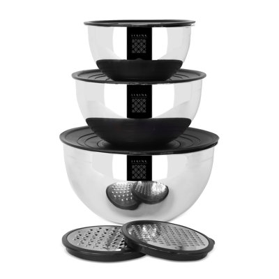 Serenk Modernist 9-Piece 18/10 Stainless Steel Nesting Mixing Bowl Set with Lids and Graters