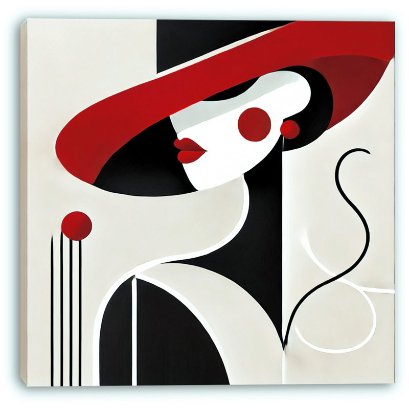 «Scarlet Allure: Modern Art Deco Portrait» sur toile tendue, H 20 po x l 20 po x P 1,5 po