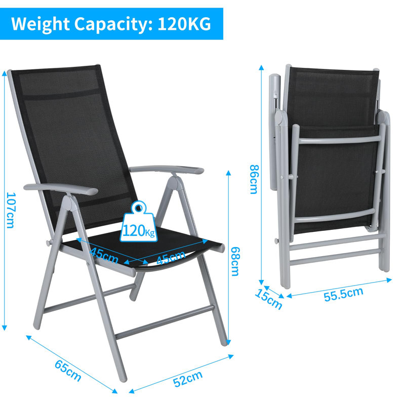 Garden Chairs, Foldable High-backed Chair, Adjustable Aluminium Balcony Chair, 7-level Adjustable Backrest, Weatherproof, Rustproof, Up To 120 Kg, Outdoor Dining Chair