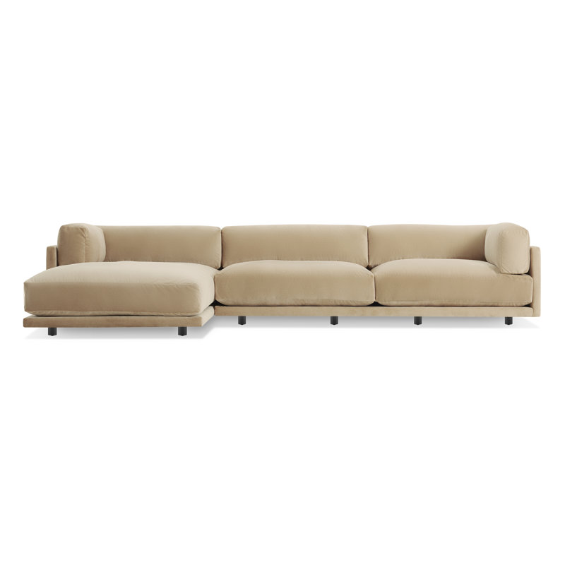 Sunday Chaise Sectional, Camel Velvet Polyester Blend, Left Hand Facing