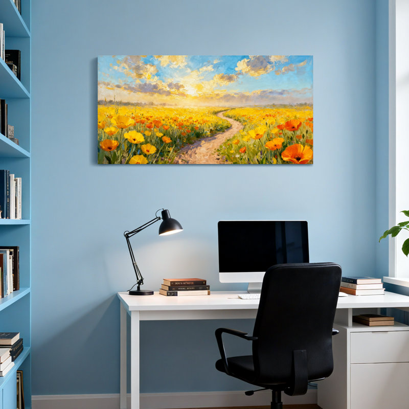 Plantes et fleurs au coucher du soleil, H 20 po x l 40 po