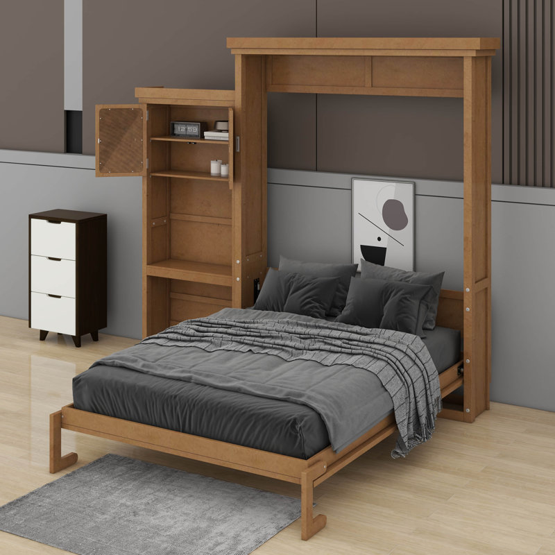 Grand lit escamotable avec tablettes, Couleur du bois