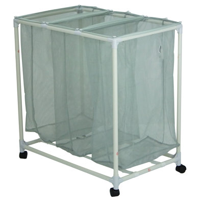  3 Bag Mesh Rolling Sorter Laundry Cart, Soft Silver