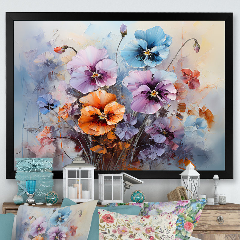 «Purple Pansies Efflores Lawrence» sur toile, H 12 po x l 20 po x P 1 po, Cadre simple noir