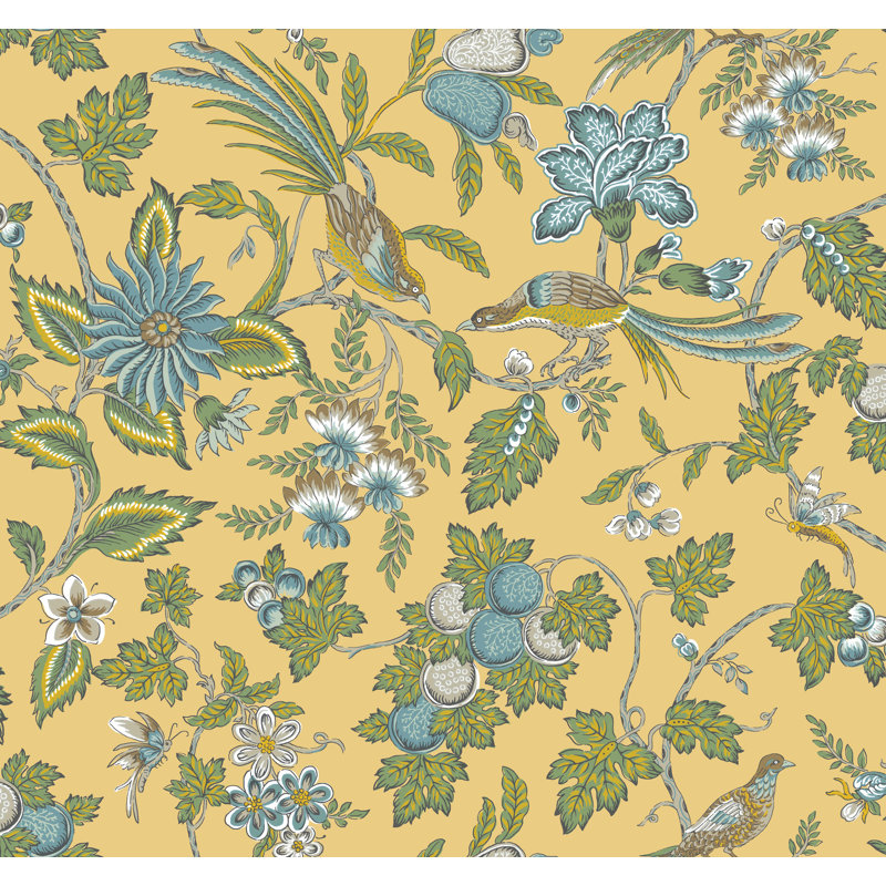 Papier peint jacobien Parterre jaune clair, Jaune
