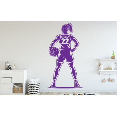 Décalcomanie murale fille de basketball, autocollant mural personnalisé nom de basketball, cadeaux personnalisés art mural chambre d'enfant basketball fille 251DRE
