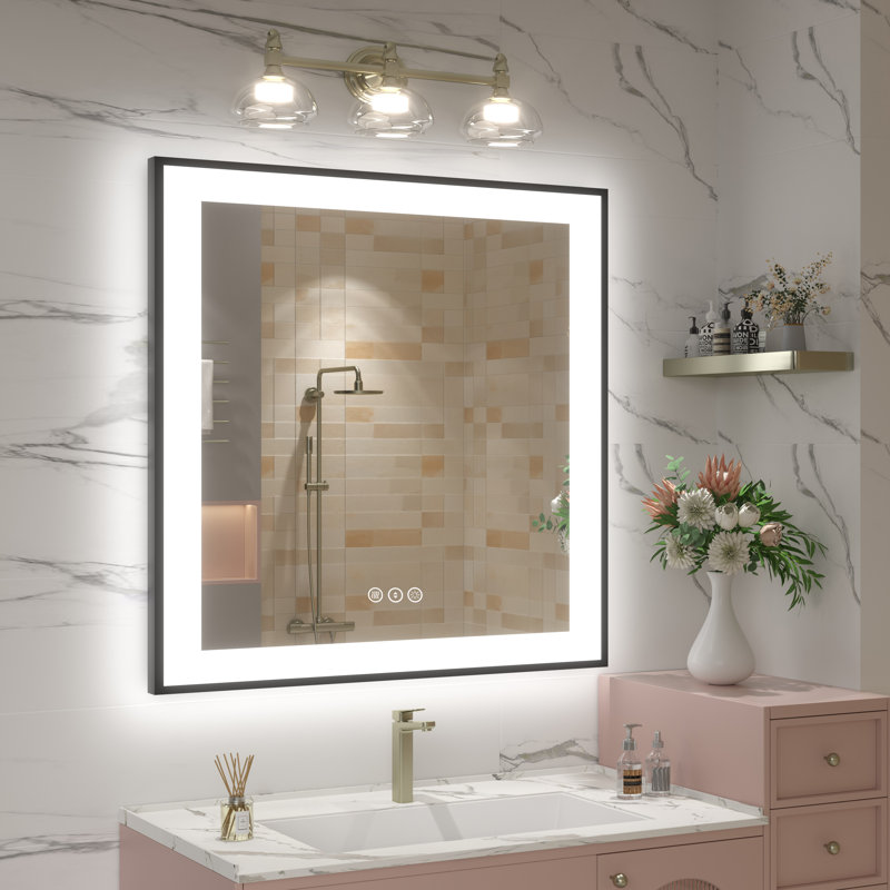 Miroir de salle de bain / de meuble-lavabo avec cadre en verre trempé à DEL certifié Aevar UL avec garantie de 3 ans