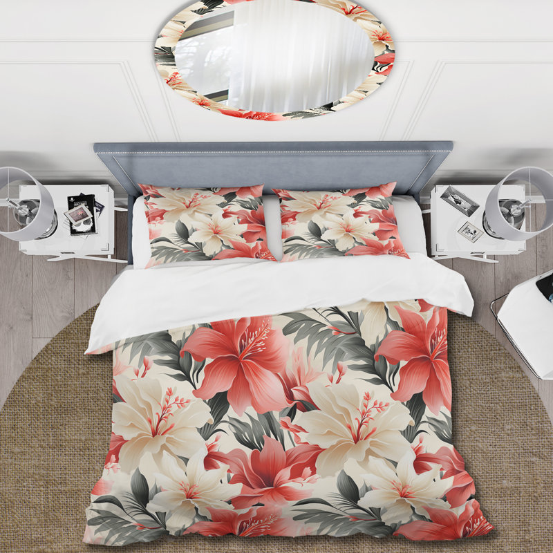 Literie délicate motif tropical neutre III, Housse de couette simple + 1 taie décorative stan