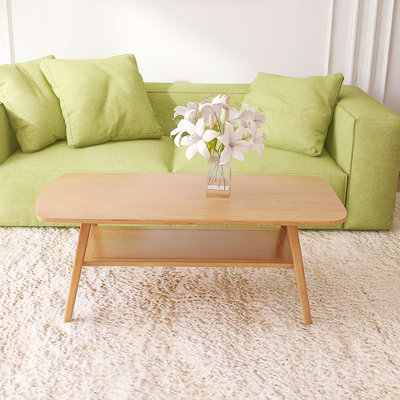 Sandwell 100% Solid Wood Rectangle Coffee Table with 2 Tier Storage