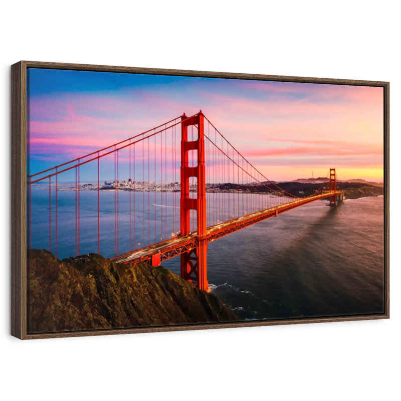 Golden Gate, 37 po x 25 po, Cadre flottant en noyer