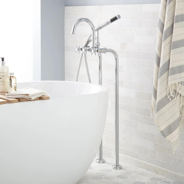Sebastian Floor Mounted Tub Faucet with Cross Handles
