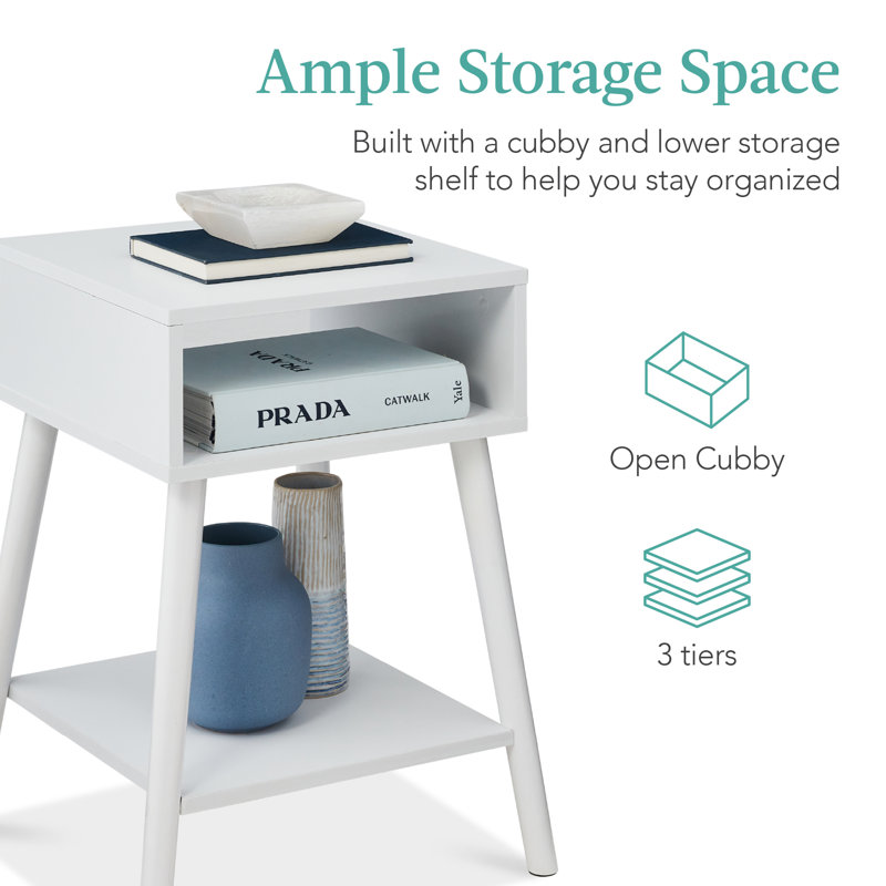 White Mid-Century Modern Wood End Tables with Storage