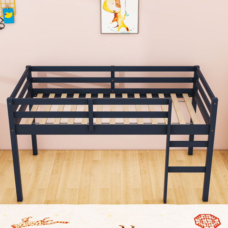 Wooden Twin Loft Bed With Ladder, Blue