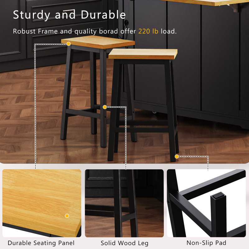 48-Inch Kitchen Island Set with Bar Stools, Power Outlet, Storage Racks, Drawers, Wheels, Drop Leaf, Black