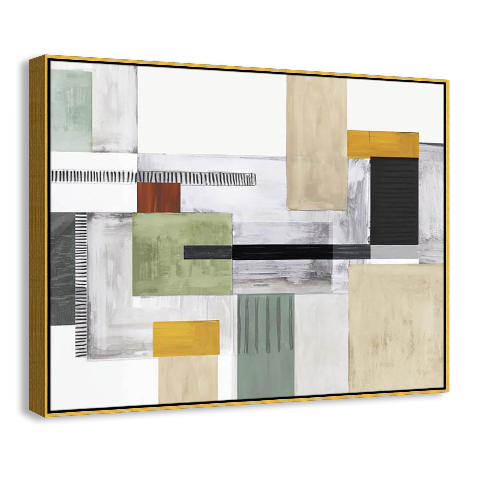 Playful Blocks Print by Tom Reeves, 37.5" H x 49.5" W x 2" D, Gold Floater Framed, No Mat