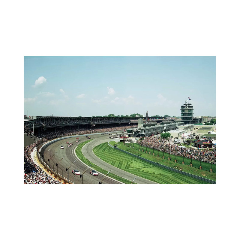 Race Cars In Pace Lap At Indianapolis Motor Speedway, Indianapolis 500, Indiana, USA II by Panoramic Images - Wrapped Canvas Print