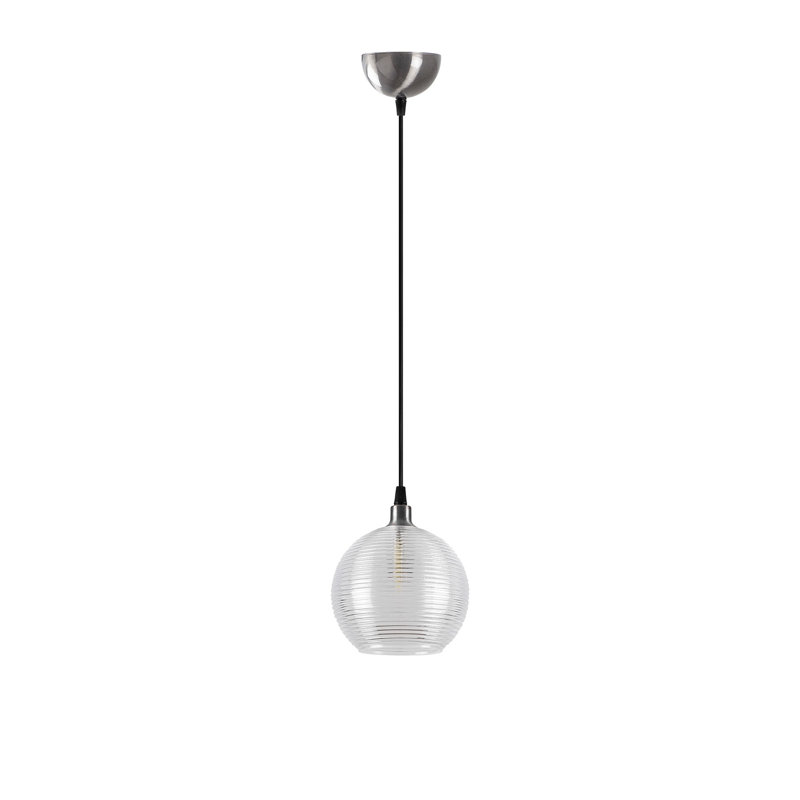 Lustre industriel moderne, hauteur réglable, 15 po x 15 po | Corps en métal avec capuchon en verre, 43,3 pouces de hauteur | Douille E27 (40 W maximum), IP20, finition argentée | Parfait pour les décors scandinaves et fantaisistes