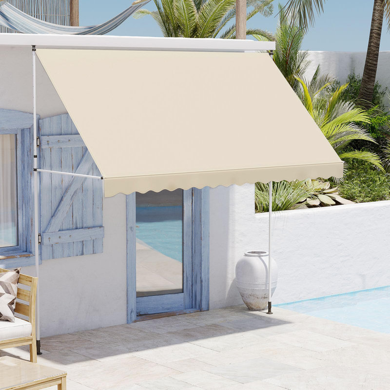 Auvent de terrasse manuel rétractable sans vis, Beige, H 120 po x l 120 po x P 48 po