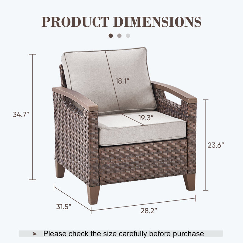 Arundel All-Weather Wicker Chairs With 4 Inch Cushions (Set Of 2), Beige