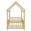 Lit sur pied en bois avec structure de toit et garde-corps