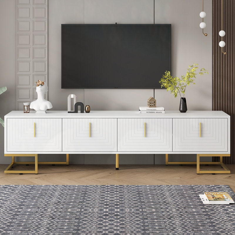 Modern TV Stand With Metal Legs For Tvs Up To 80", White/Gold