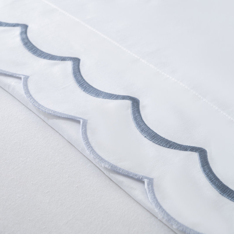 Luxury 400TC Cotton Sateen Pillowcases – Hotel-Inspired Scallop Embroidery, 2-Pack, 20x30", Blue, Blue