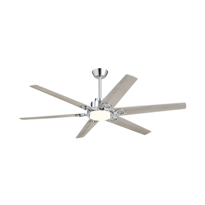 64 po Ventilateur de plafond 6 pales avec moteur à courant continu réversible à télécommande, Chrome chrome, Chrome chrome