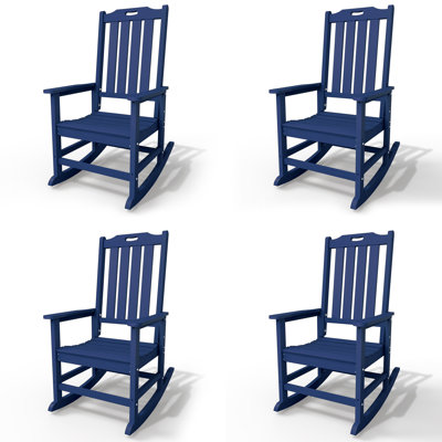 Chaises berçantes bleues en PEHD Adirondack, chaises berçantes à dossier haut toutes saisons (ensemble de 4)