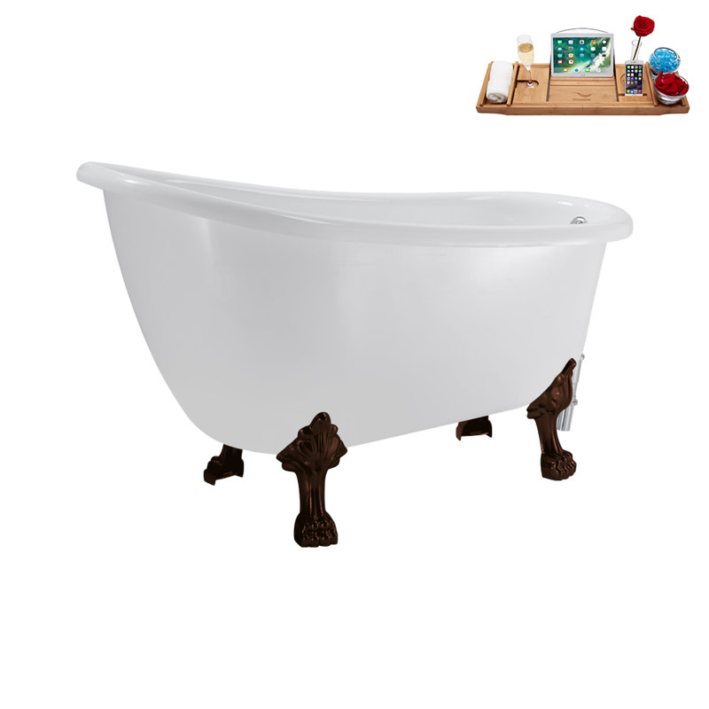 53.1'' x 25.6'' Soaking Acrylic Bathtub, Matte Oil Rubbed Bronze, Polished Chrome
