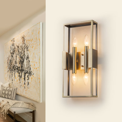 Tuscany 4-Light Bronze Vanity Light, ETL Listed Traditional Geometric Metal Frame Bathroom Fixture, 60W Max E12 Candelabra Base