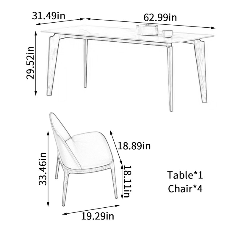 Ensemble de table de salle à manger Simple Rock Durable, H 29,52 po x L 62,99 po x l 31,49 po