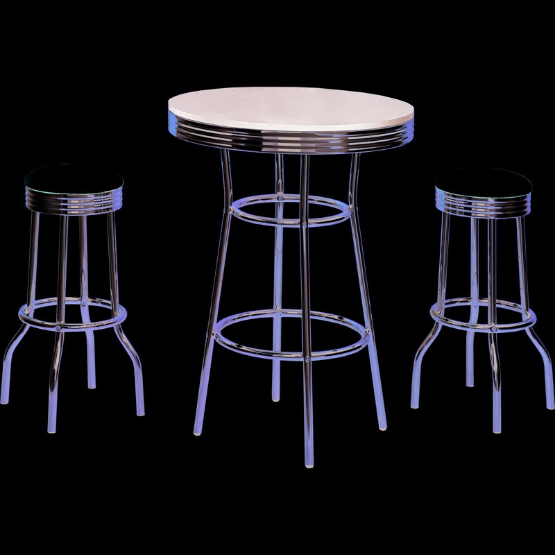Table bistro noire avec 3 bistro, métal rétro et tabourets, design rétro dans la salle à manger, pour utilisation