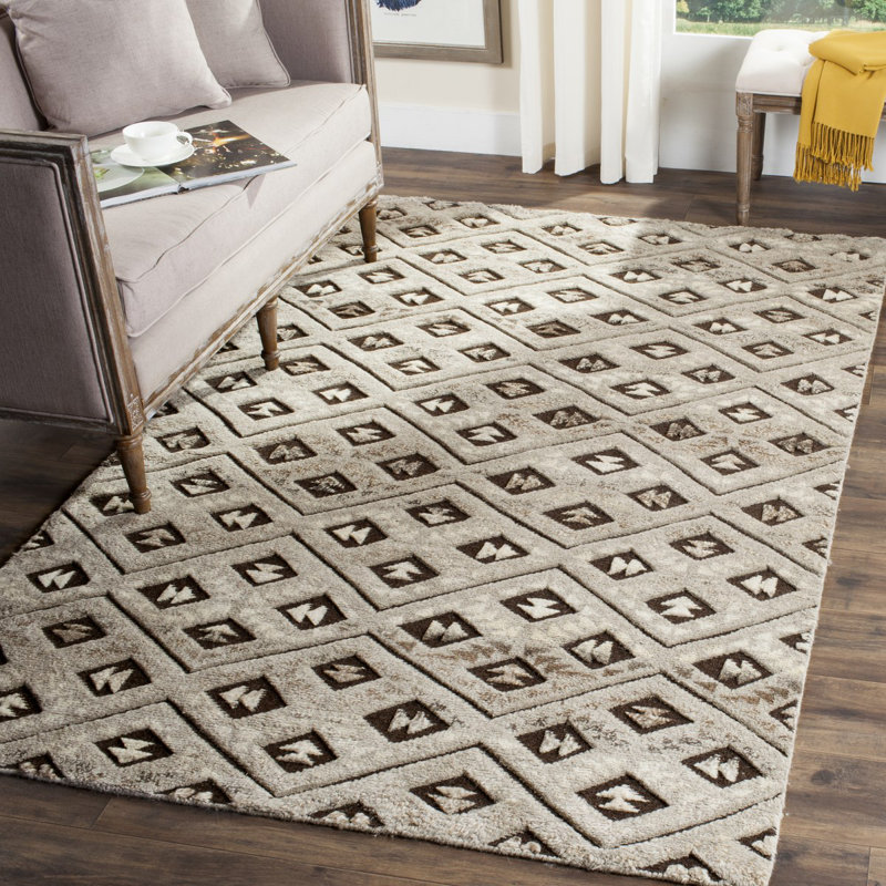 Tapis gris en laine noué à la main, Rectangle 6 pi x 9 pi
