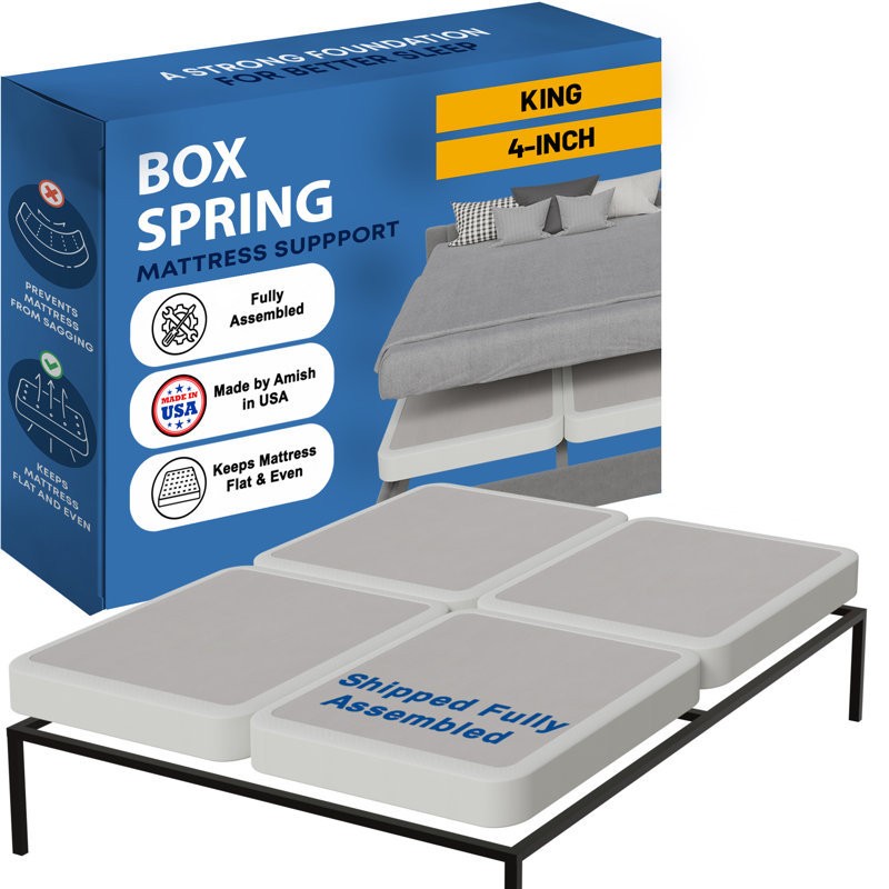 Sommier à sommier tapissier très grand, sommier en bois de 4 pouces - silencieux et silencieux, 4 pièces sous sommier avec support de matelas, entièrement assemblé, blanc