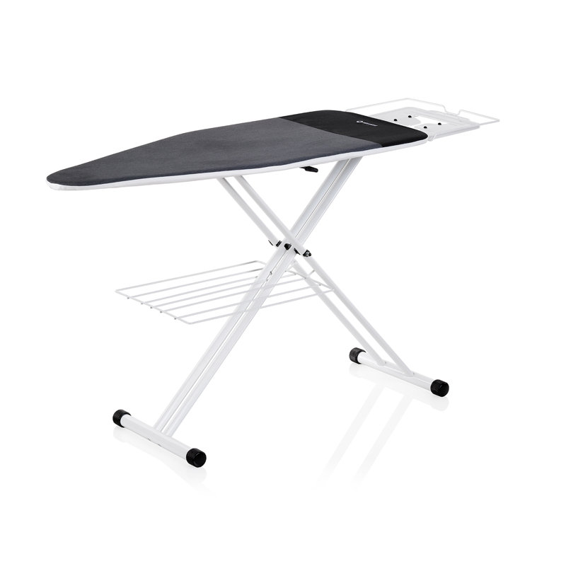 Adjustable White and Gray Cotton Ironing Board with Laundry Rack