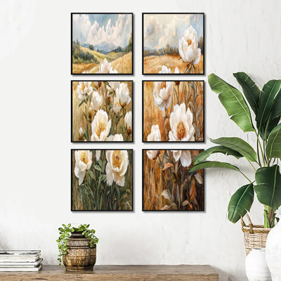 Pivoines le long de la campagne - ensemble d'art mural floral de 6